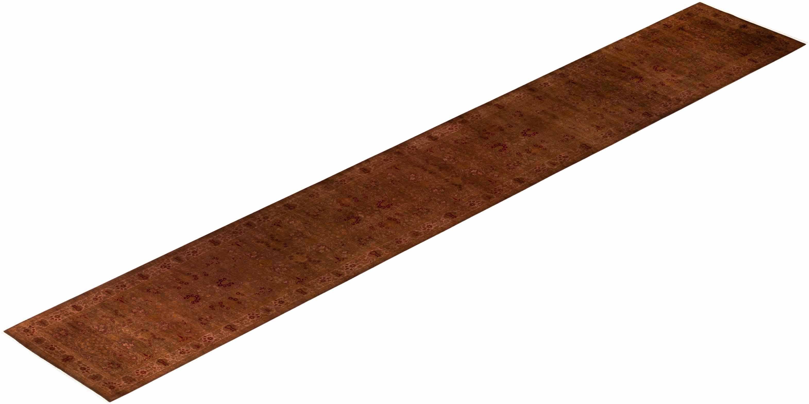 Contemporary Overdyed Hand Knotted Wool Brown Läufer im Angebot 2