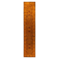Contemporary Overdyed Hand Knotted Wool Brown Runner