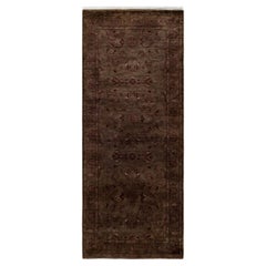 Contemporary Overdyed Hand Knotted Wool Brown Runner