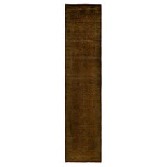 Contemporary Overdyed Hand Knotted Wool Brown Runner