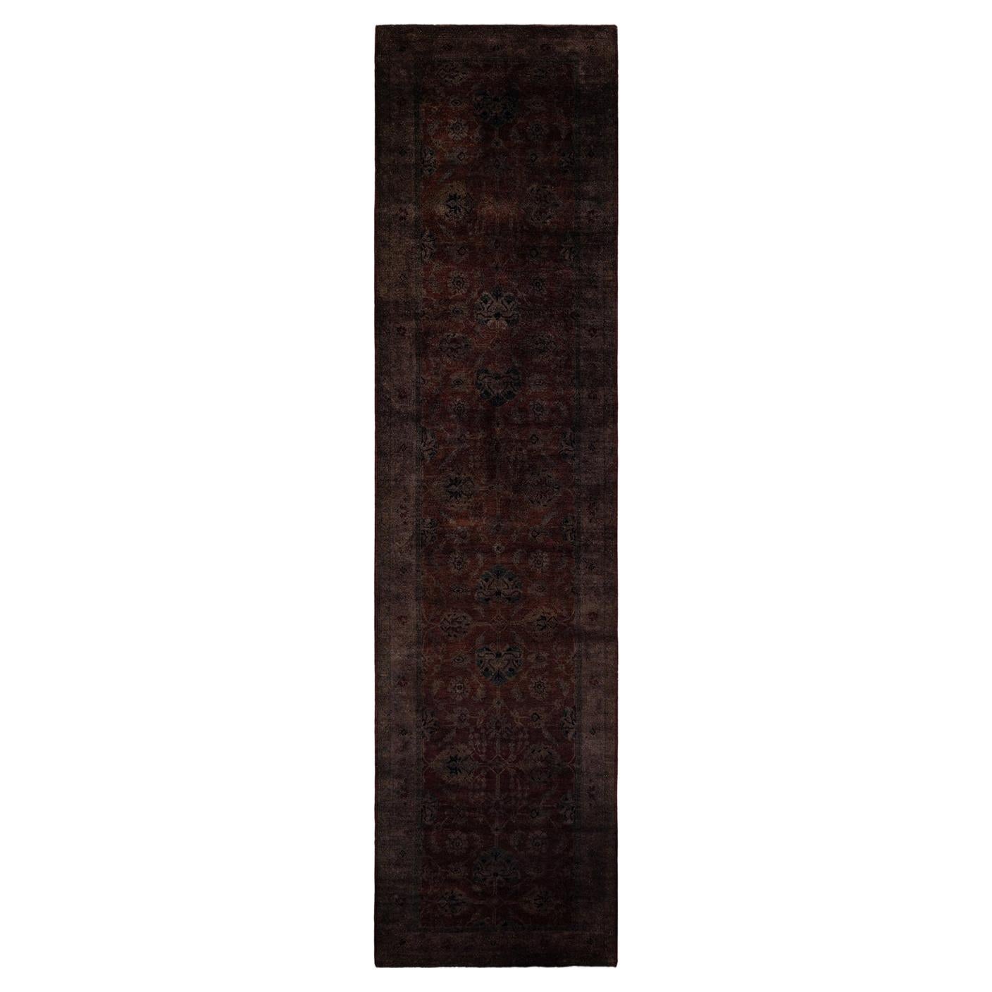 Contemporary Overdyed Hand Knotted Wool Brown Runner