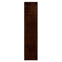 Contemporary Overdyed Hand Knotted Wool Brown Runner