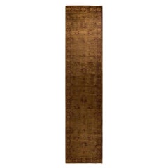 Contemporary Overdyed Hand Knotted Wool Brown Runner