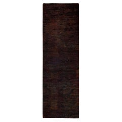 Contemporary Overdyed Hand Knotted Wool Brown Runner