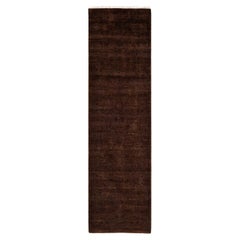 Contemporary Overdyed Hand Knotted Wool Brown Runner