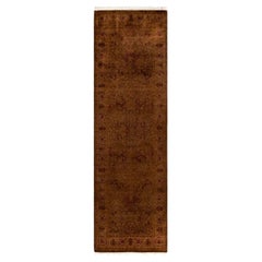 Contemporary Overdyed Hand Knotted Wool Brown Runner