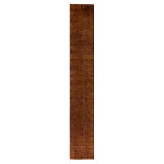 Contemporary Overdyed Hand Knotted Wool Brown Runner