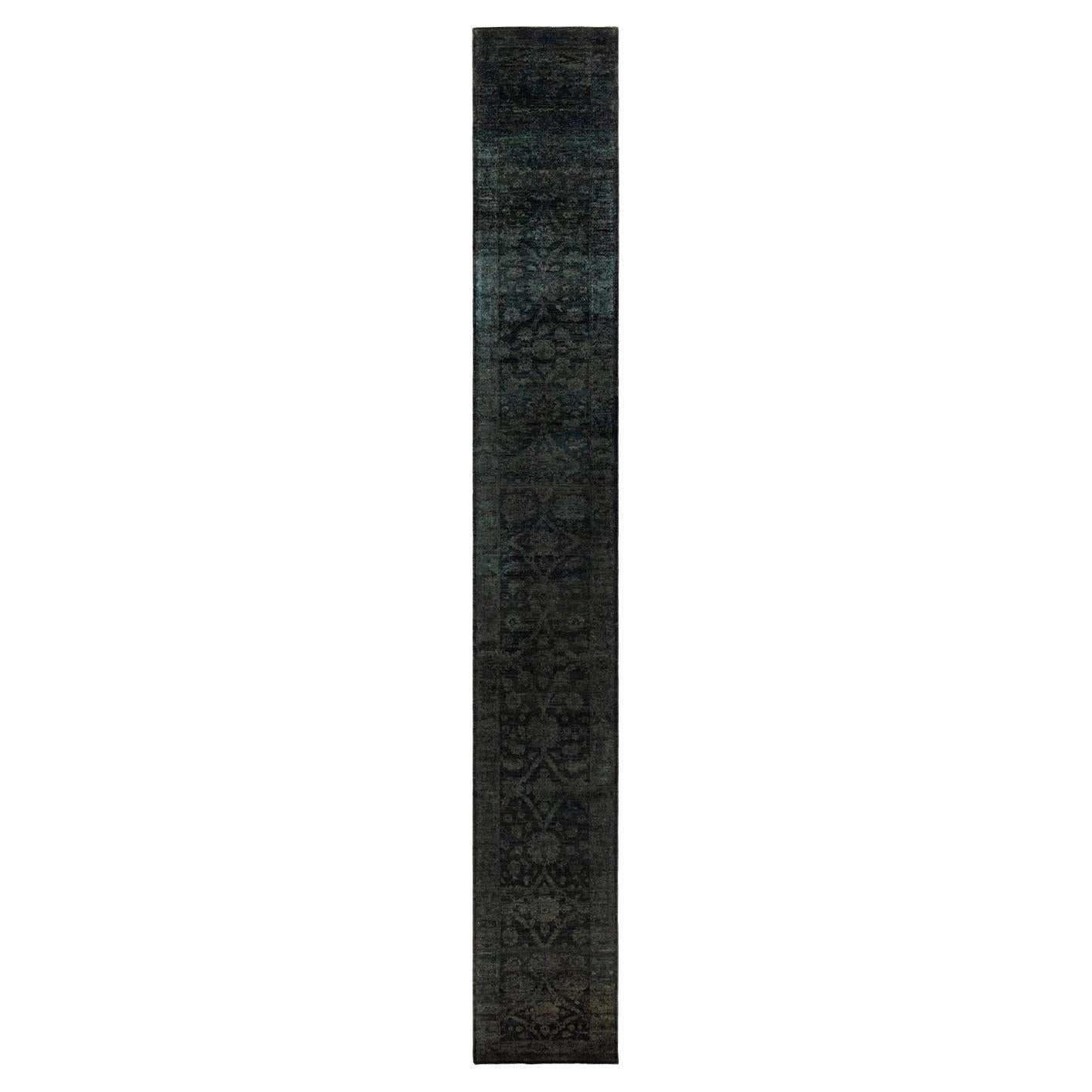 Contemporary Overdyed Hand Knotted Wool Brown Runner