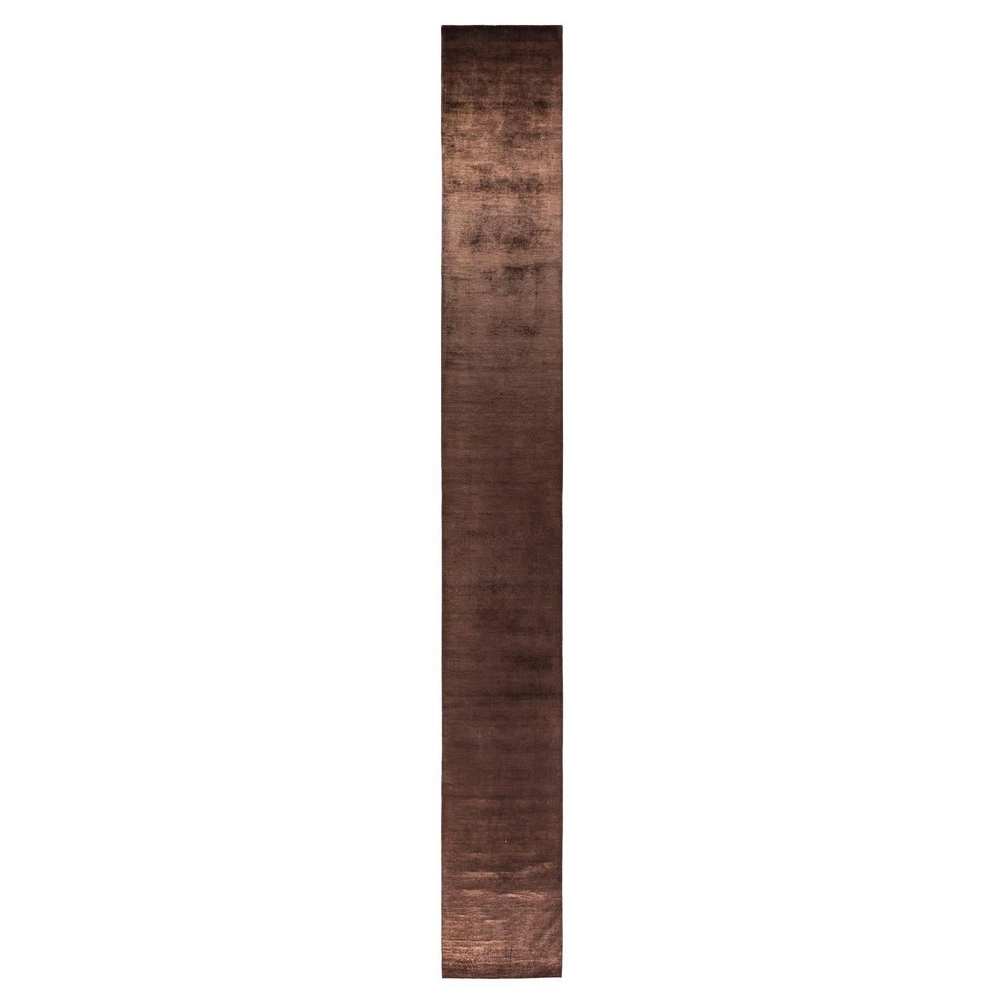 Chemin de table contemporain en laine surteinte nouée à la main Brown