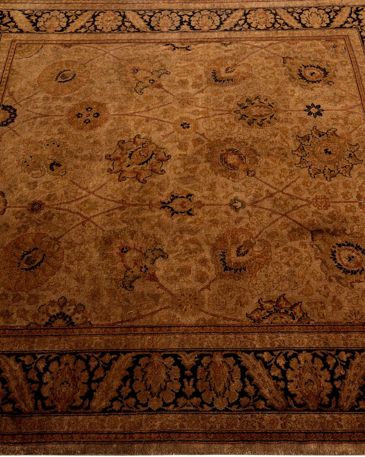 Contemporary Overdyed Hand Knotted Wool Brown Square Area Rug In New Condition For Sale In Norwalk, CT