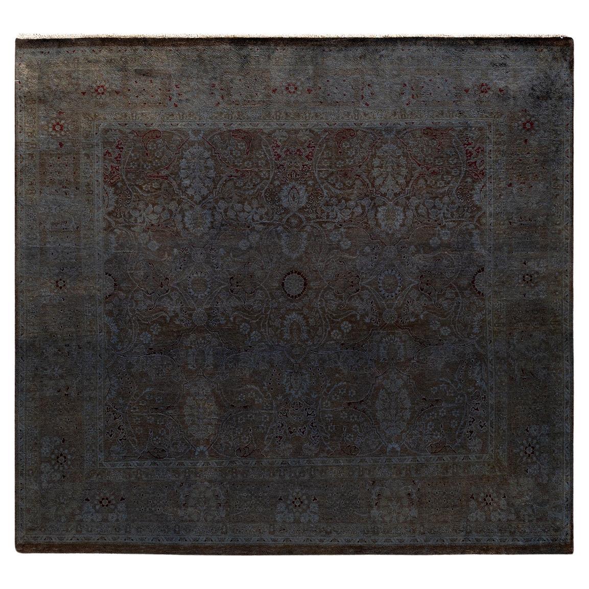 Contemporary Overdyed Hand Knotted Wool Brown Square Area Rug For Sale