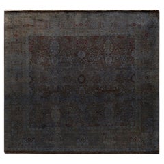 Contemporary Overdyed Hand Knotted Wool Brown Square Area Rug