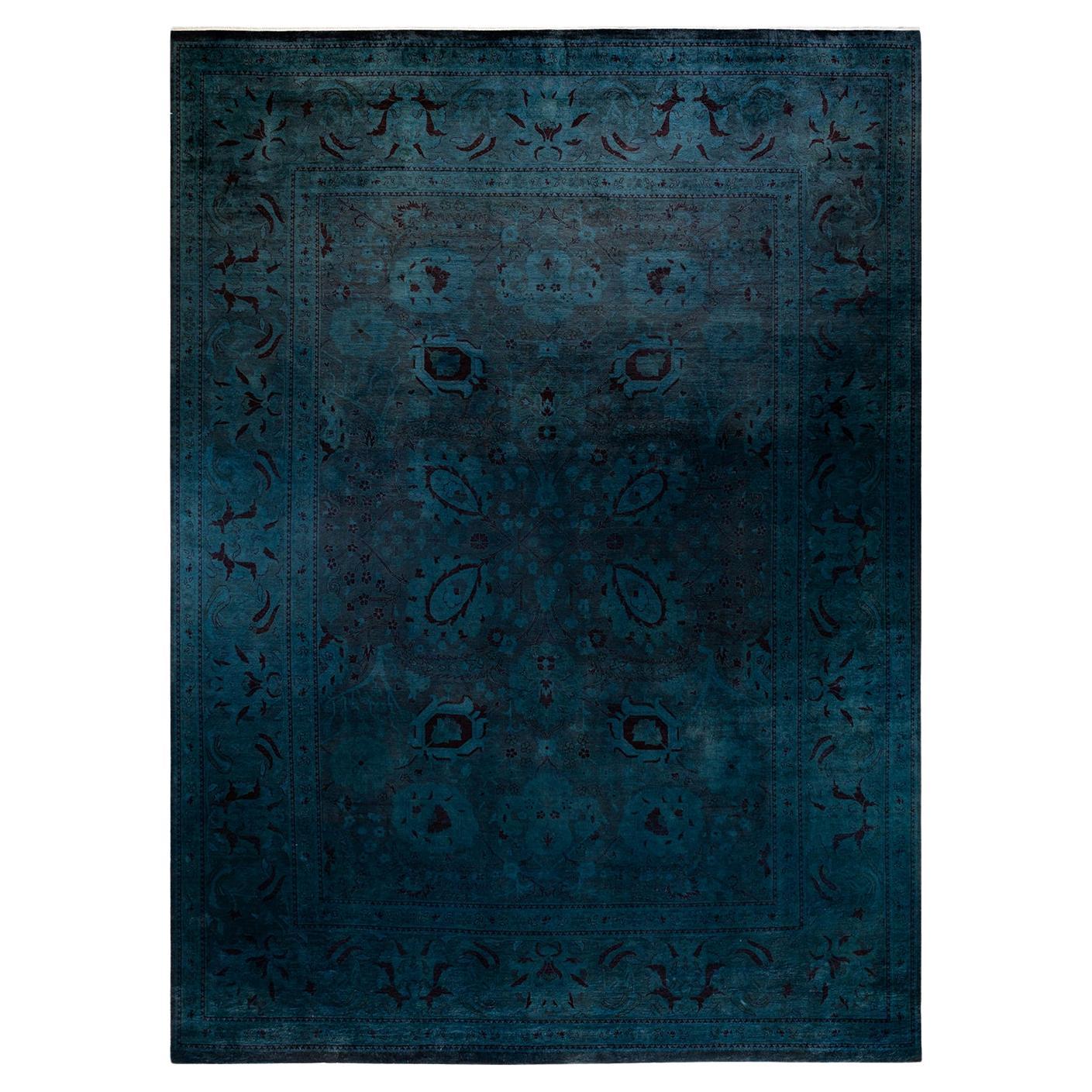 Contemporary Overdyed Hand Knotted Wool Charcoal Area Rug