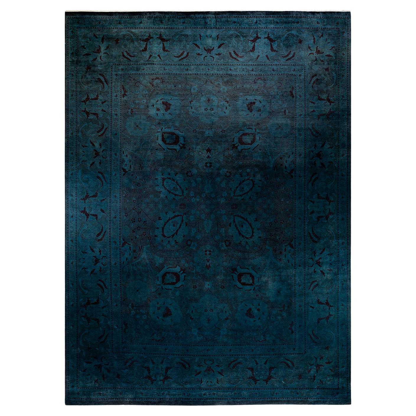 Contemporary Overdyed Hand Knotted Wool Charcoal Area Rug im Angebot