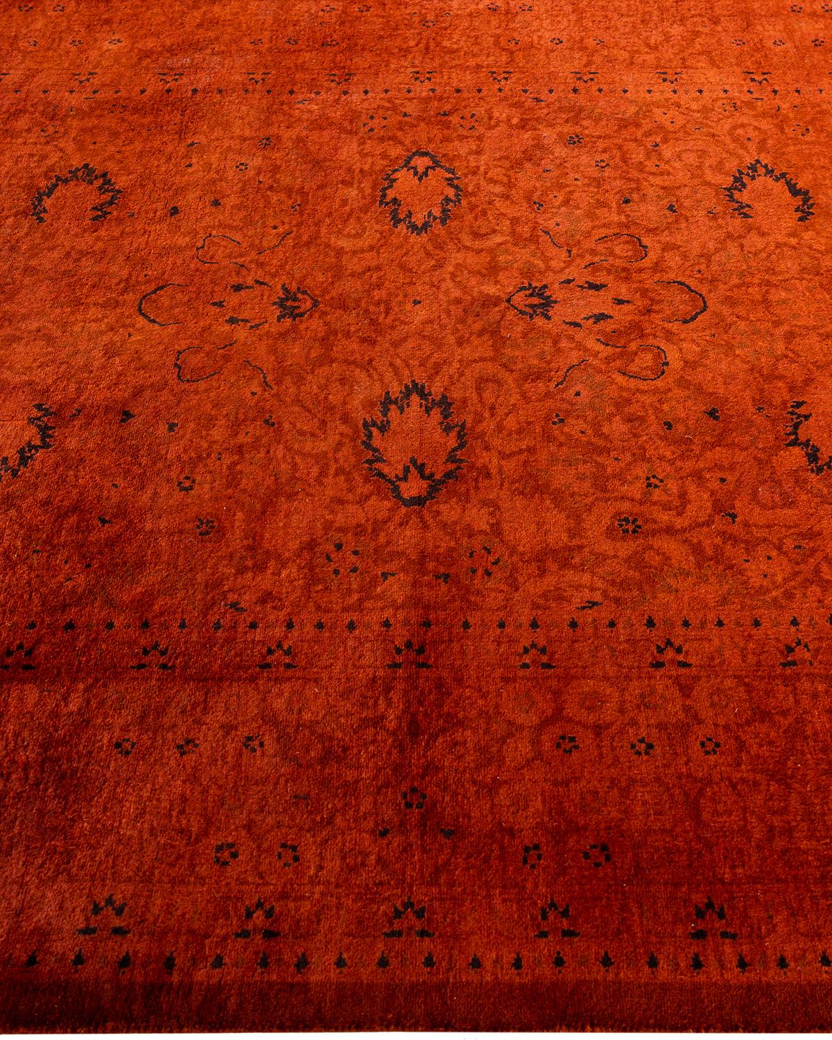 Contemporary Overdyed Hand Knotted Wool Gold Area Rug 4' 1