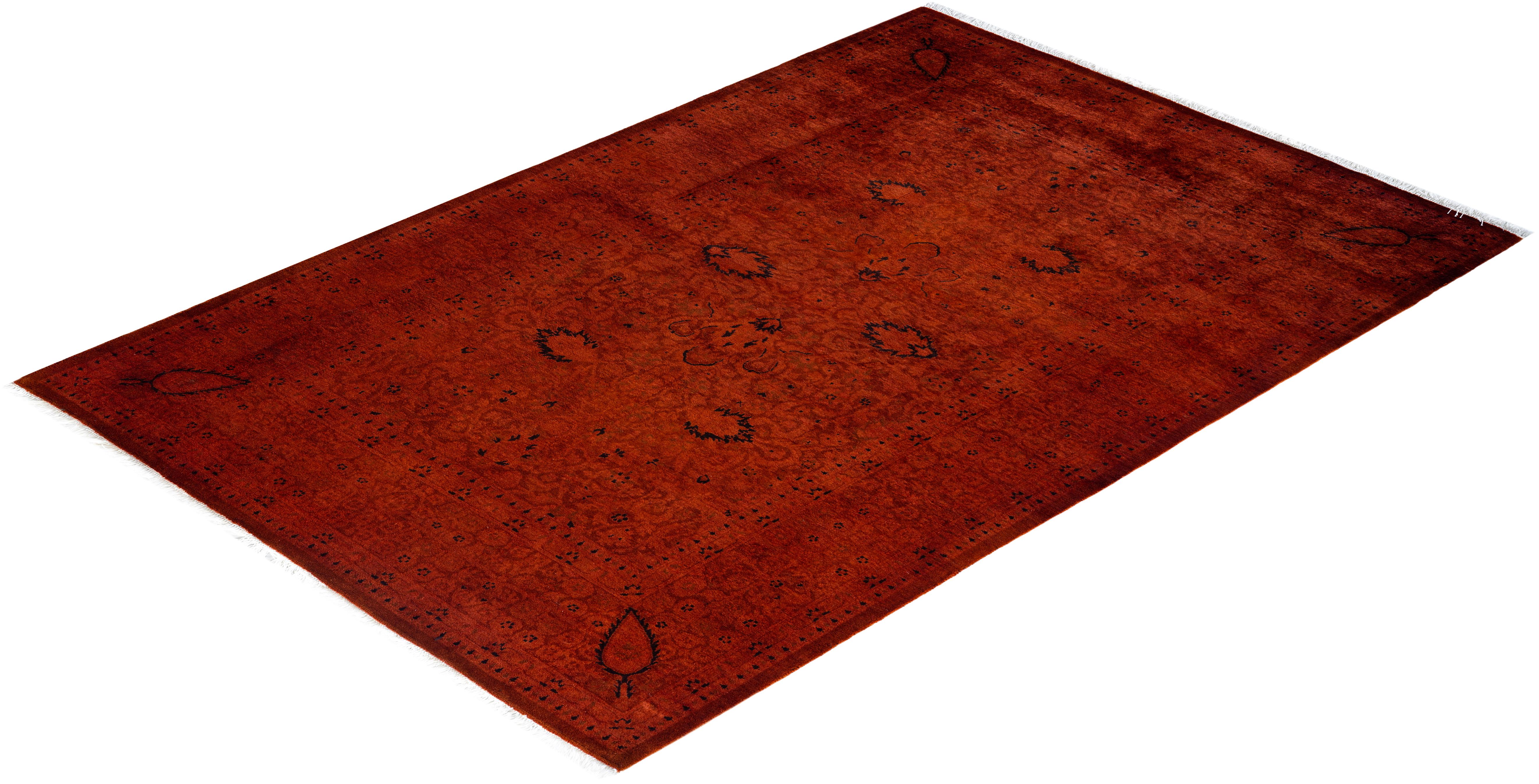 Contemporary Overdyed Hand Knotted Wool Gold Area Rug 4' 1