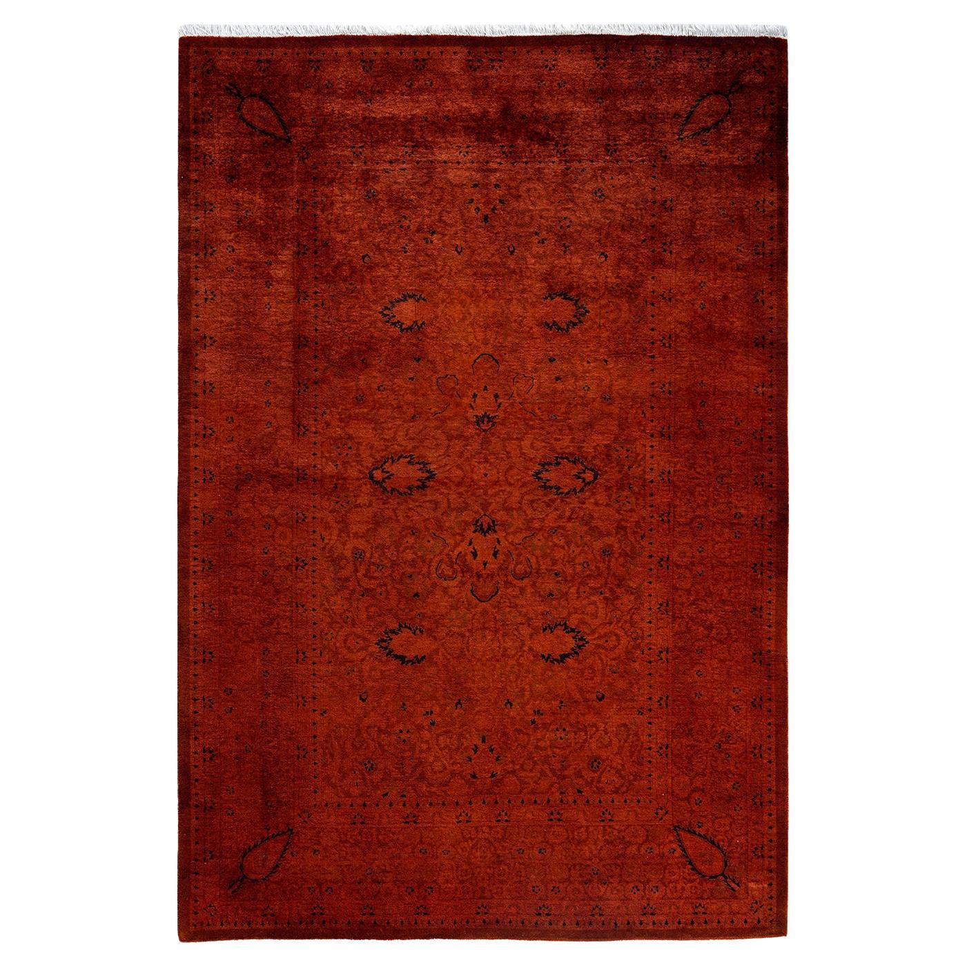 Contemporary Overdyed Hand Knotted Wool Gold Area Rug 4' 1" x 6' 1"