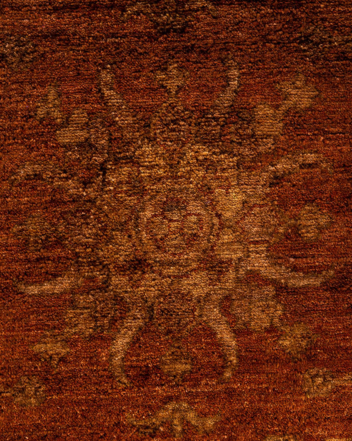 Pakistani Contemporary Overdyed Hand Knotted Wool Gold Area Rug 9' 1
