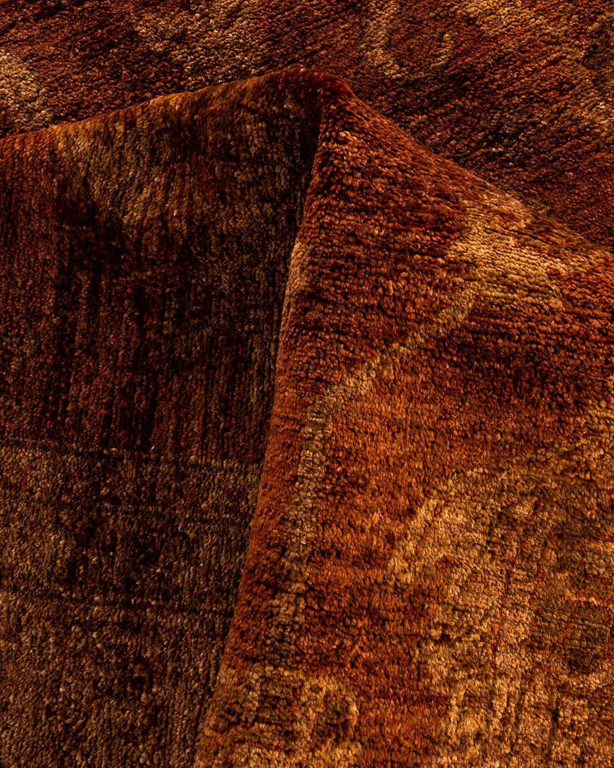 Contemporary Overdyed Hand Knotted Wool Gold Area Rug 9' 1