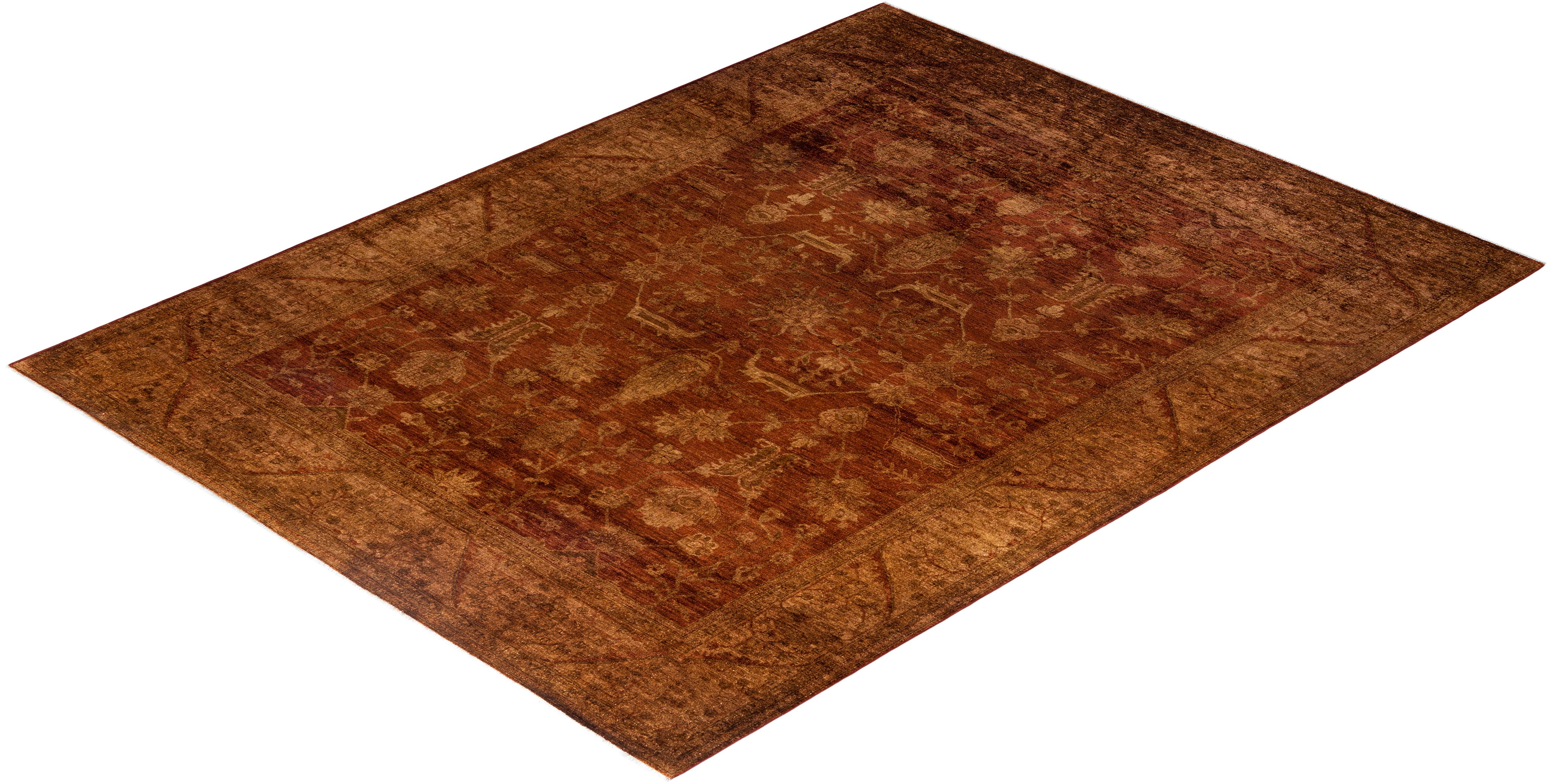 Contemporary Overdyed Hand Knotted Wool Gold Area Rug 9' 1