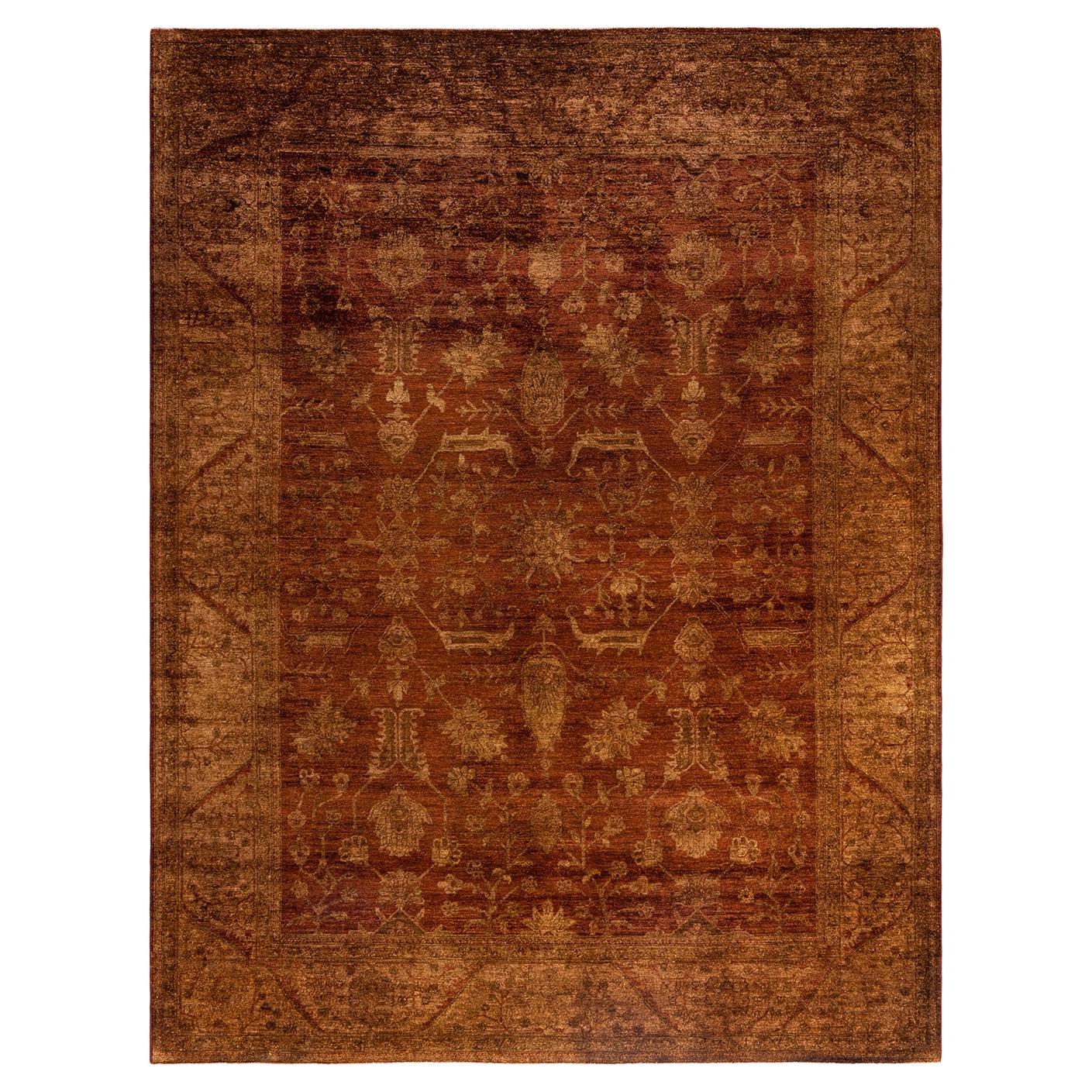 Contemporary Overdyed Hand Knotted Wool Gold Area Rug 9' 1" x 11' 9" For Sale