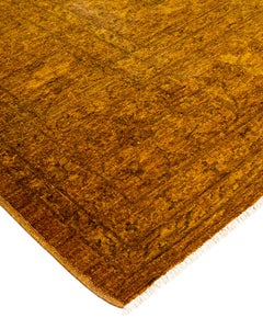 Contemporary Overdyed Hand Knotted Wool Gold Area Rug