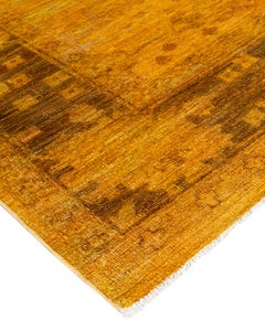 Contemporary Overdyed Hand Knotted Wool Gold Area Rug