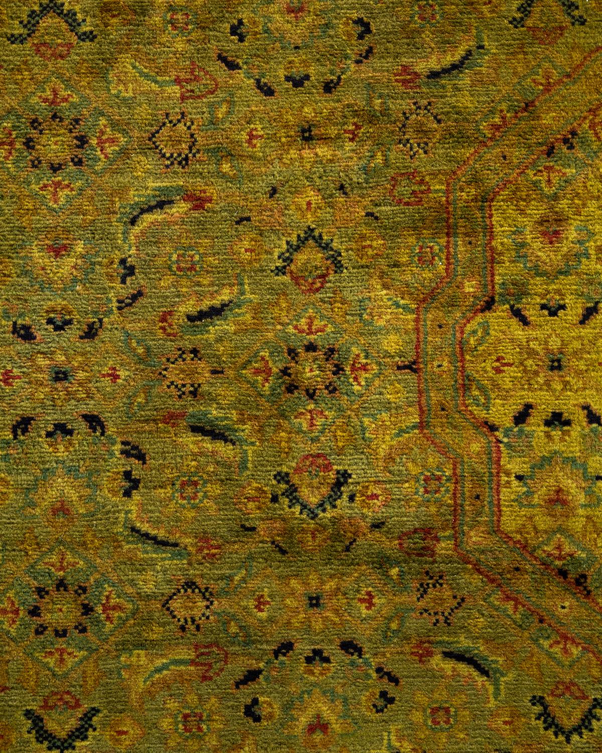 Pakistani Contemporary Overdyed Hand Knotted Wool Gold Area Rug For Sale