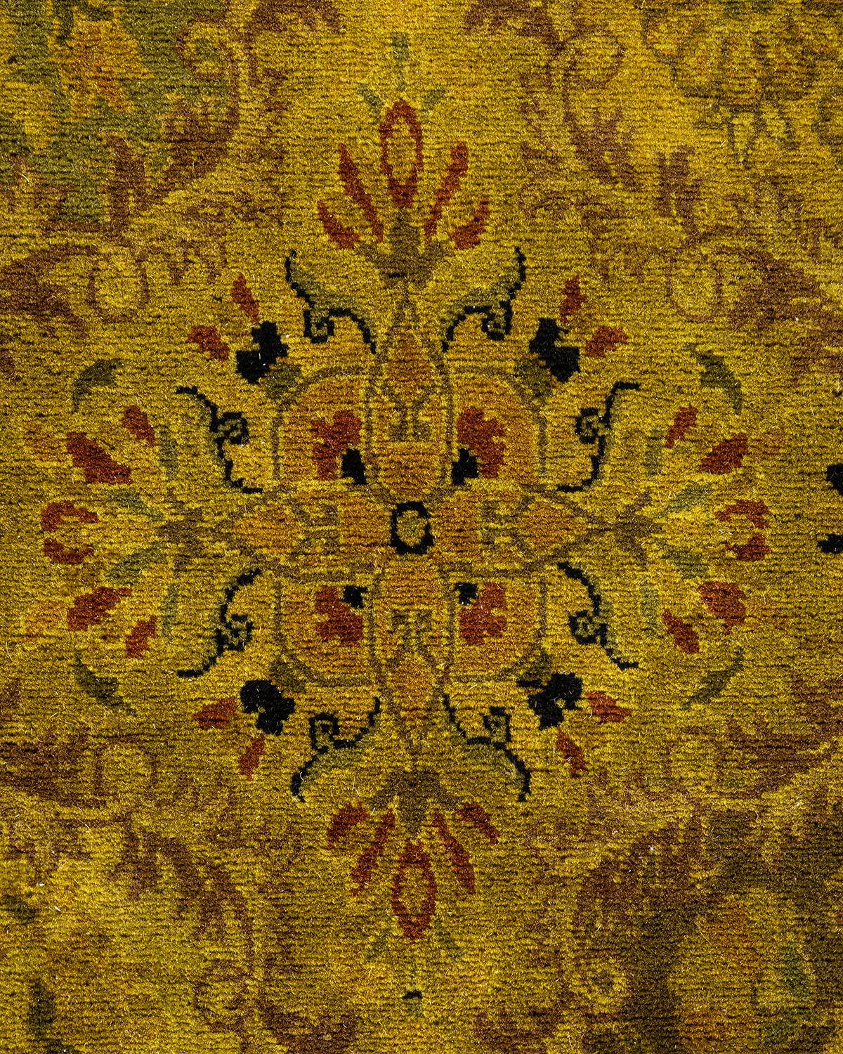 Pakistani Contemporary Overdyed Hand Knotted Wool Gold Area Rug For Sale
