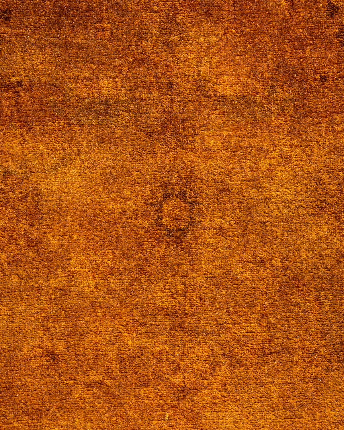 Pakistani Contemporary Overdyed Hand Knotted Wool Gold Area Rug For Sale