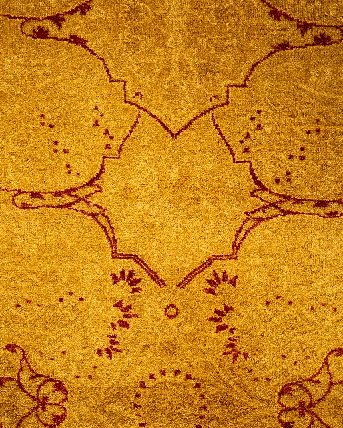 Pakistani Contemporary Overdyed Hand Knotted Wool Gold Area Rug For Sale