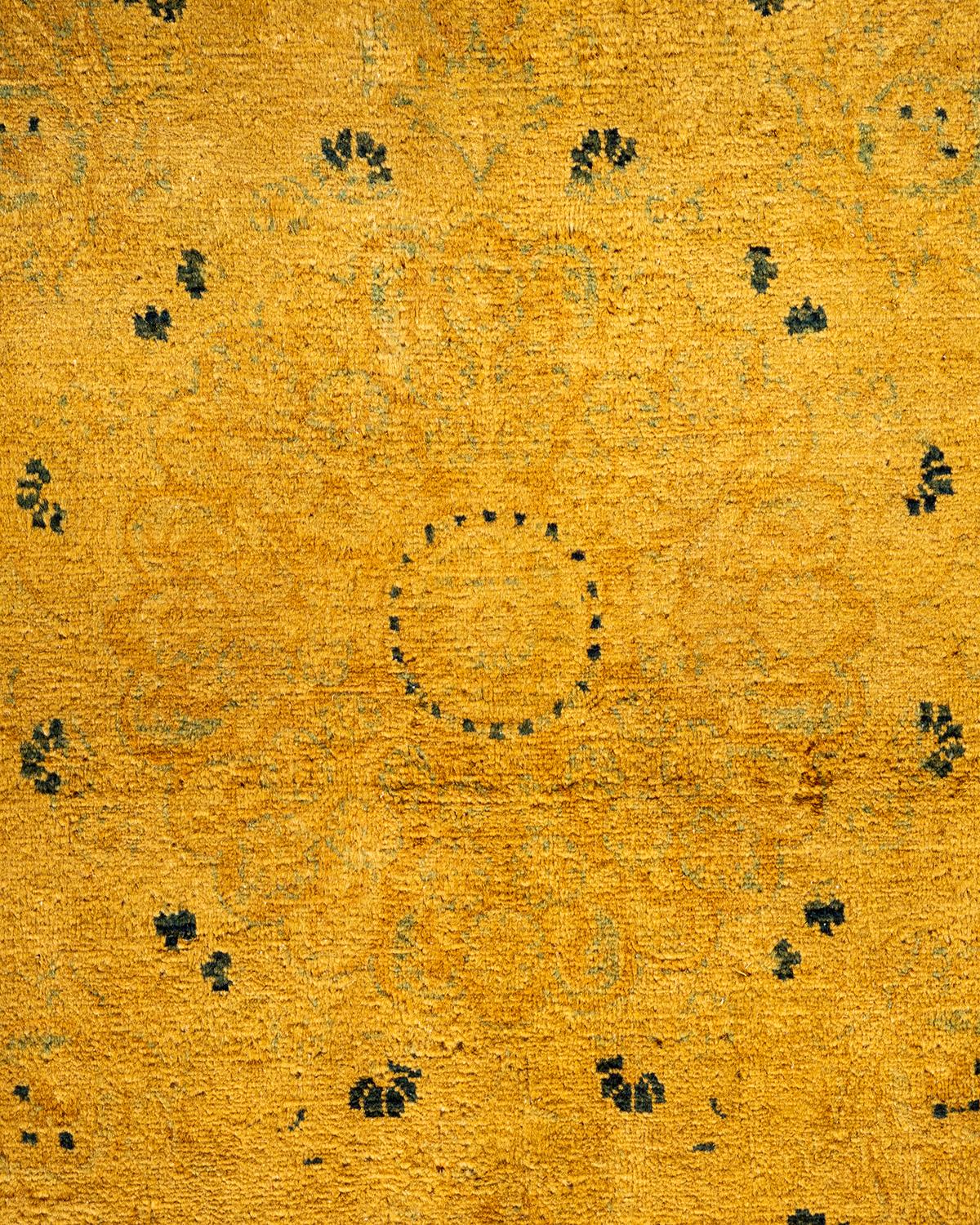 Pakistani Contemporary Overdyed Hand Knotted Wool Gold Area Rug For Sale