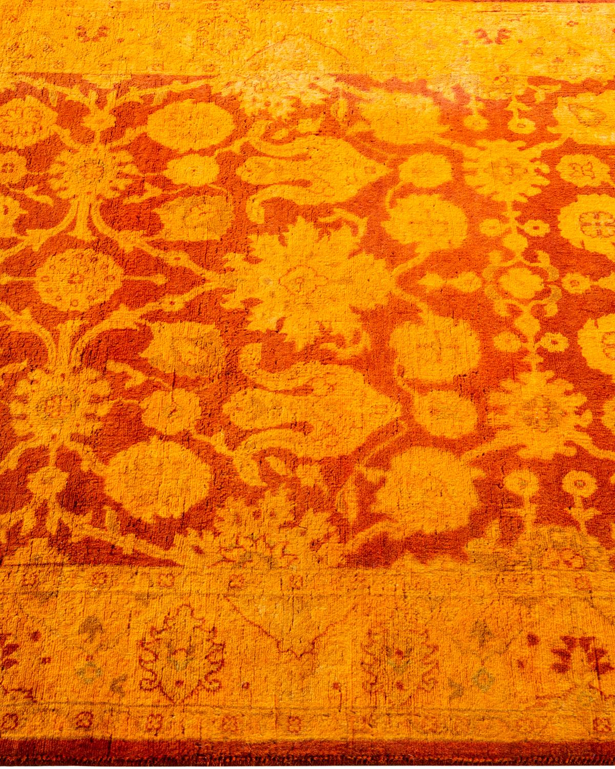 Contemporary Overdyed Hand Knotted Wool Gold Area Rug In New Condition For Sale In Norwalk, CT