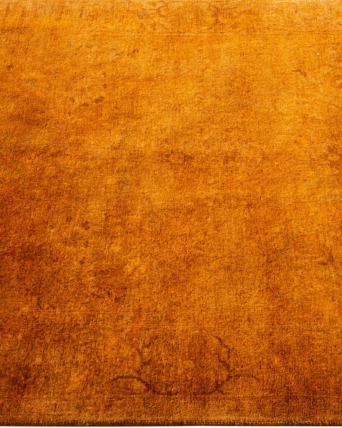 Contemporary Overdyed Hand Knotted Wool Gold Area Rug In New Condition For Sale In Norwalk, CT