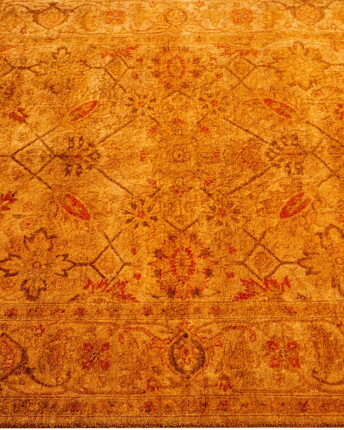 Contemporary Overdyed Hand Knotted Wool Gold Area Rug In New Condition For Sale In Norwalk, CT