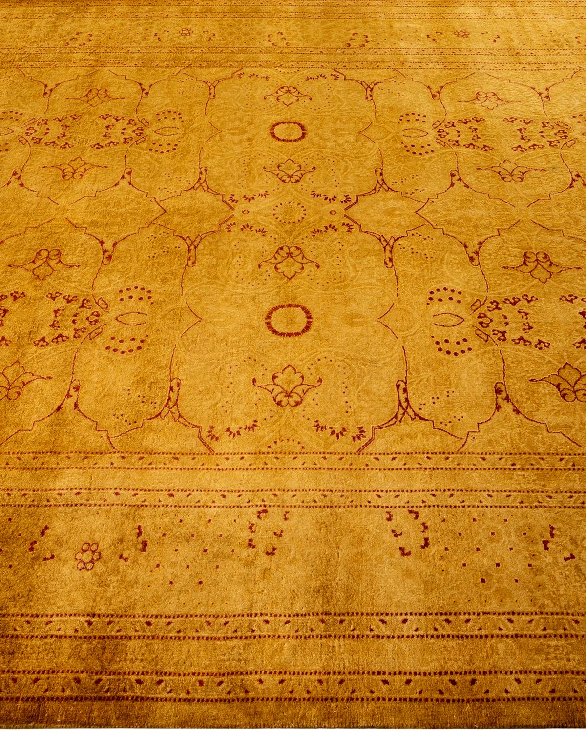 Contemporary Overdyed Hand Knotted Wool Gold Area Rug In New Condition For Sale In Norwalk, CT