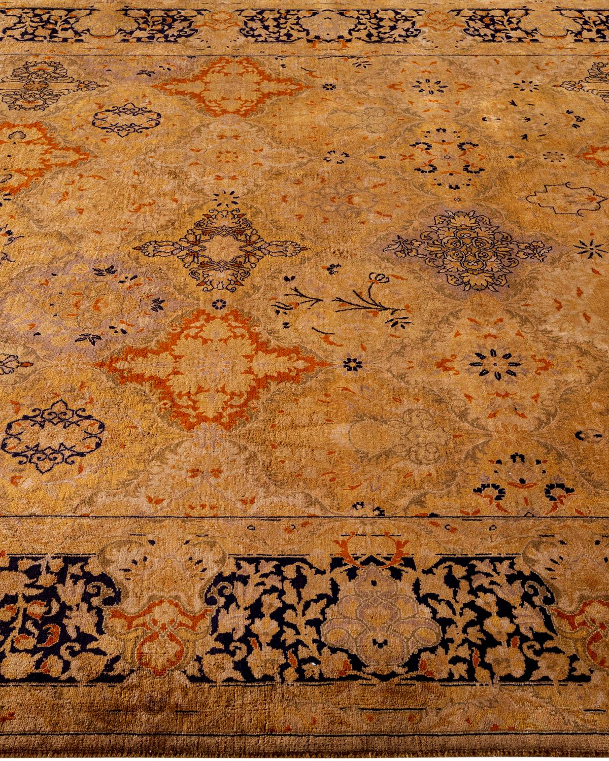 Contemporary Overdyed Hand Knotted Wool Gold Area Rug In New Condition For Sale In Norwalk, CT