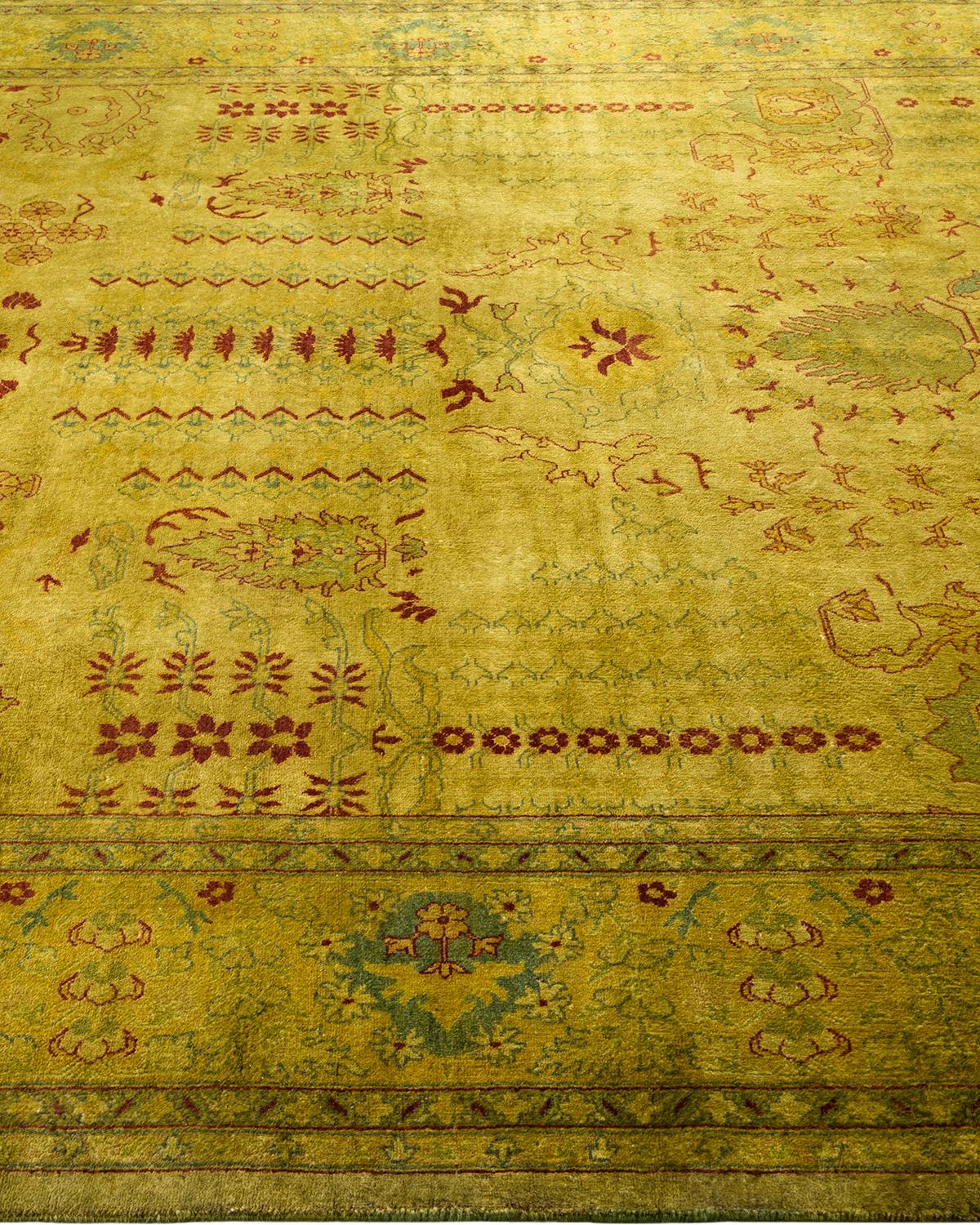 Contemporary Overdyed Hand Knotted Wool Gold Area Rug In New Condition For Sale In Norwalk, CT