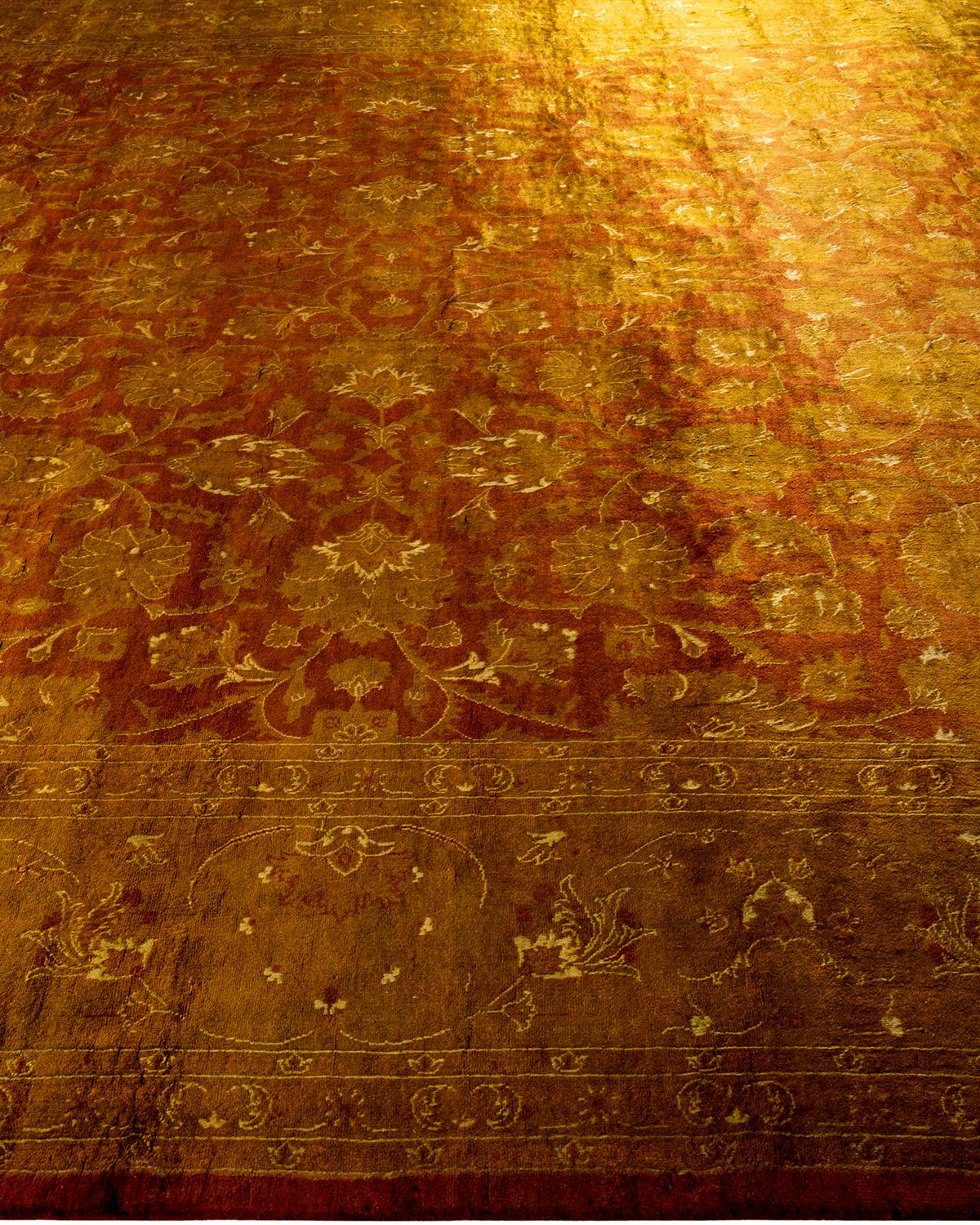 Contemporary Overdyed Hand Knotted Wool Gold Area Rug In New Condition For Sale In Norwalk, CT