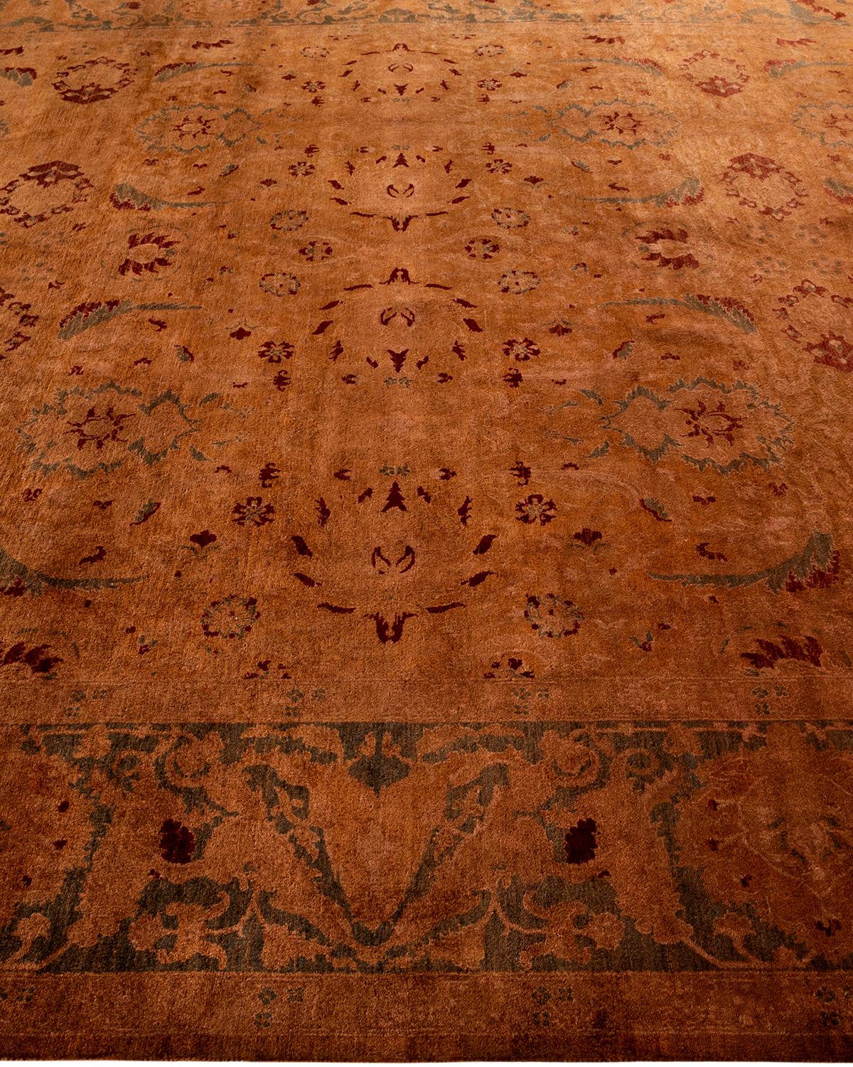 Contemporary Overdyed Hand Knotted Wool Gold Area Rug In New Condition For Sale In Norwalk, CT