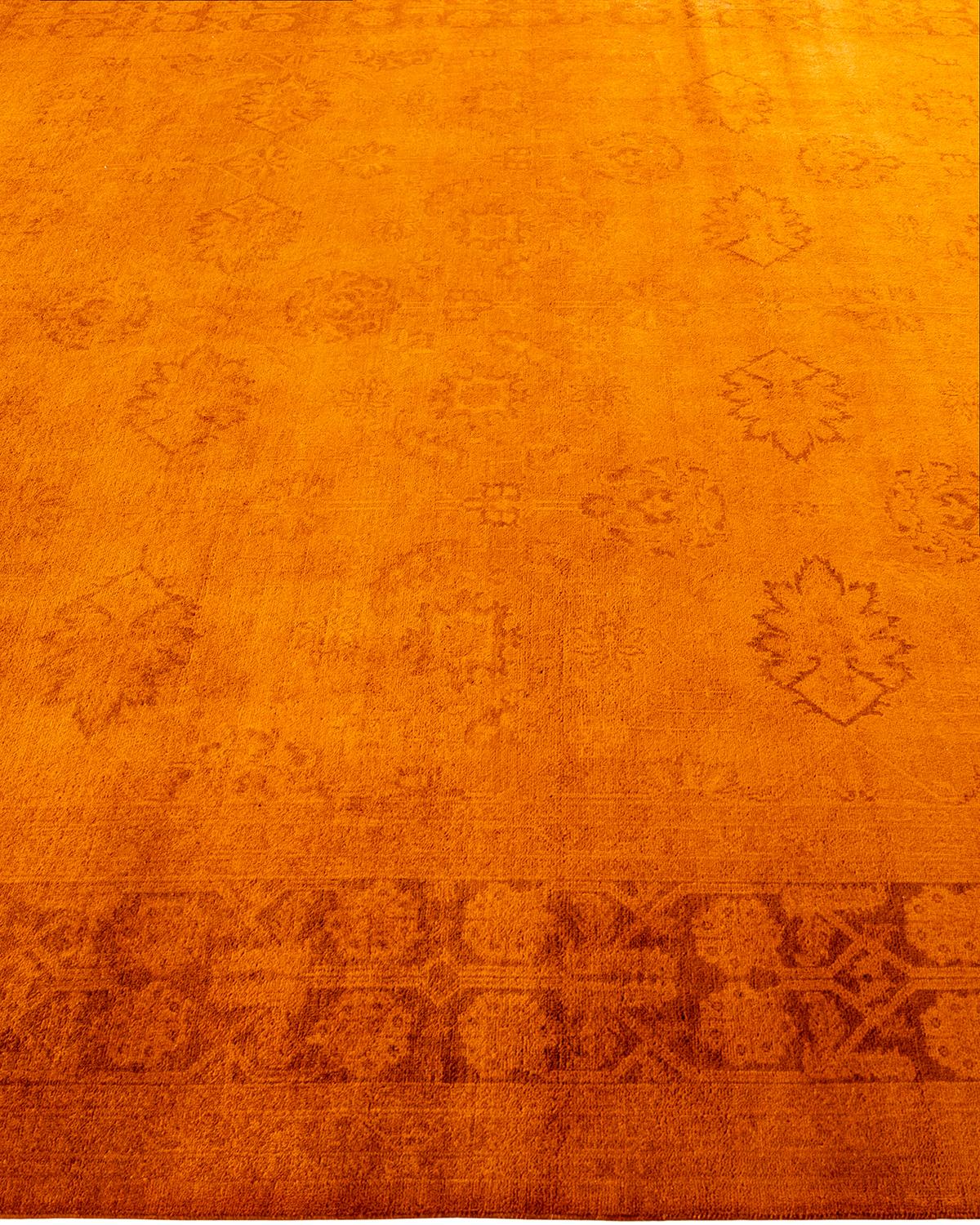 Contemporary Overdyed Hand Knotted Wool Gold Area Rug In New Condition For Sale In Norwalk, CT