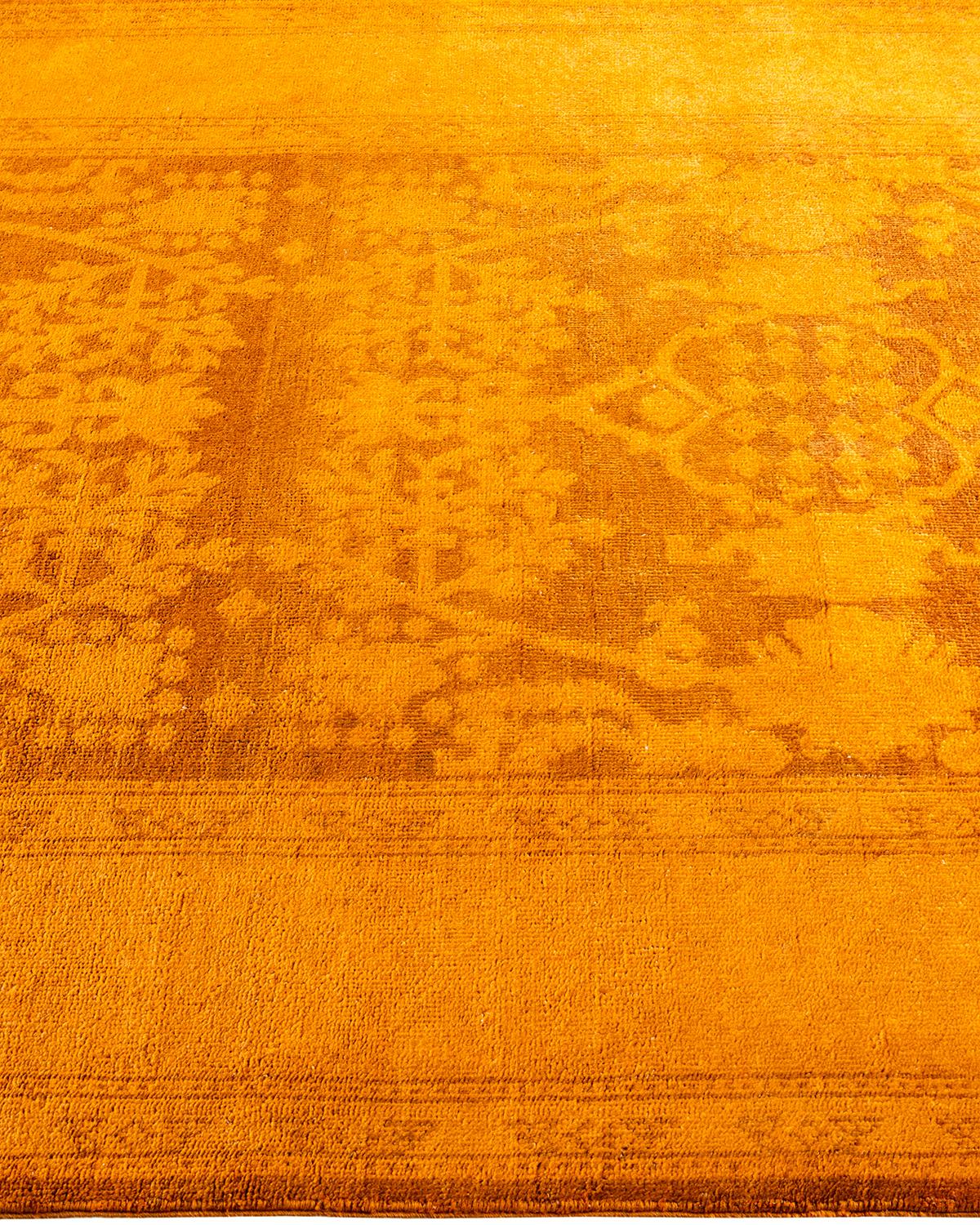 Contemporary Overdyed Hand Knotted Wool Gold Area Rug In New Condition For Sale In Norwalk, CT