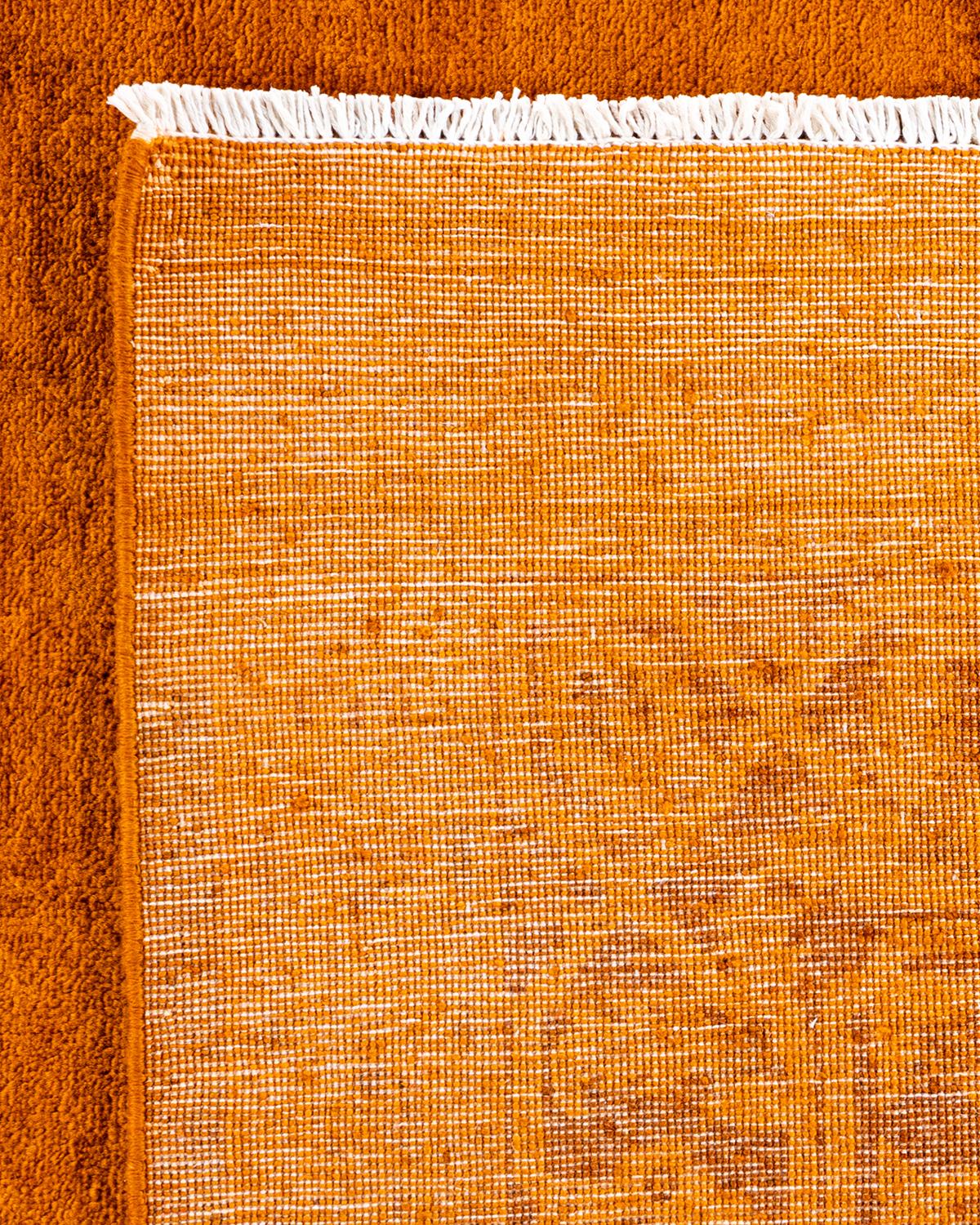 Contemporary Overdyed Hand Knotted Wool Gold Area Rug For Sale 1