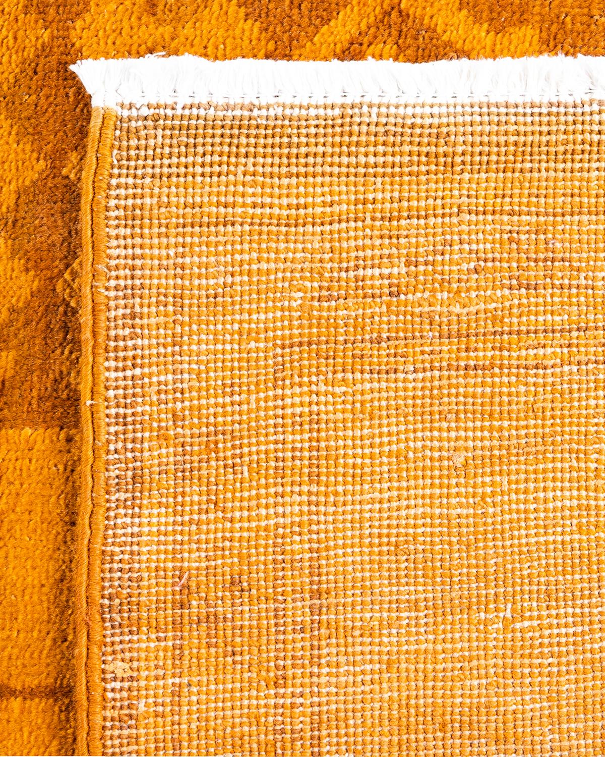 Contemporary Overdyed Hand Knotted Wool Gold Area Rug For Sale 1