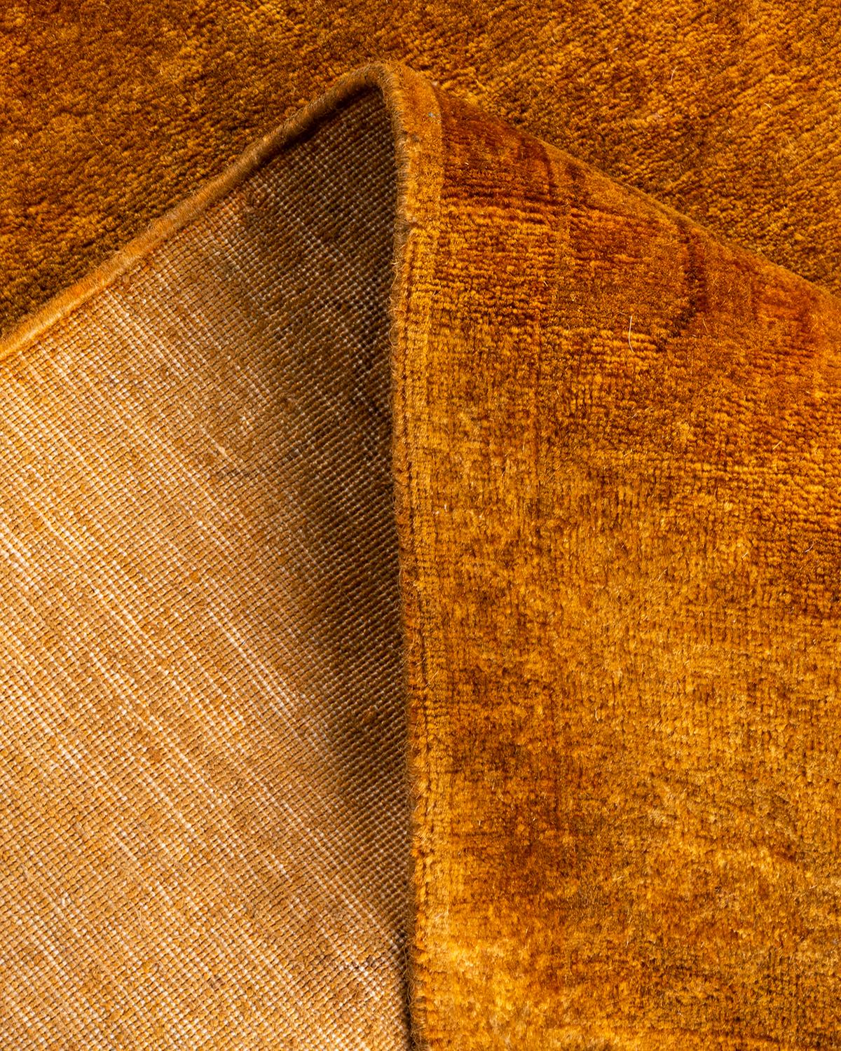 Contemporary Overdyed Hand Knotted Wool Gold Area Rug For Sale 2