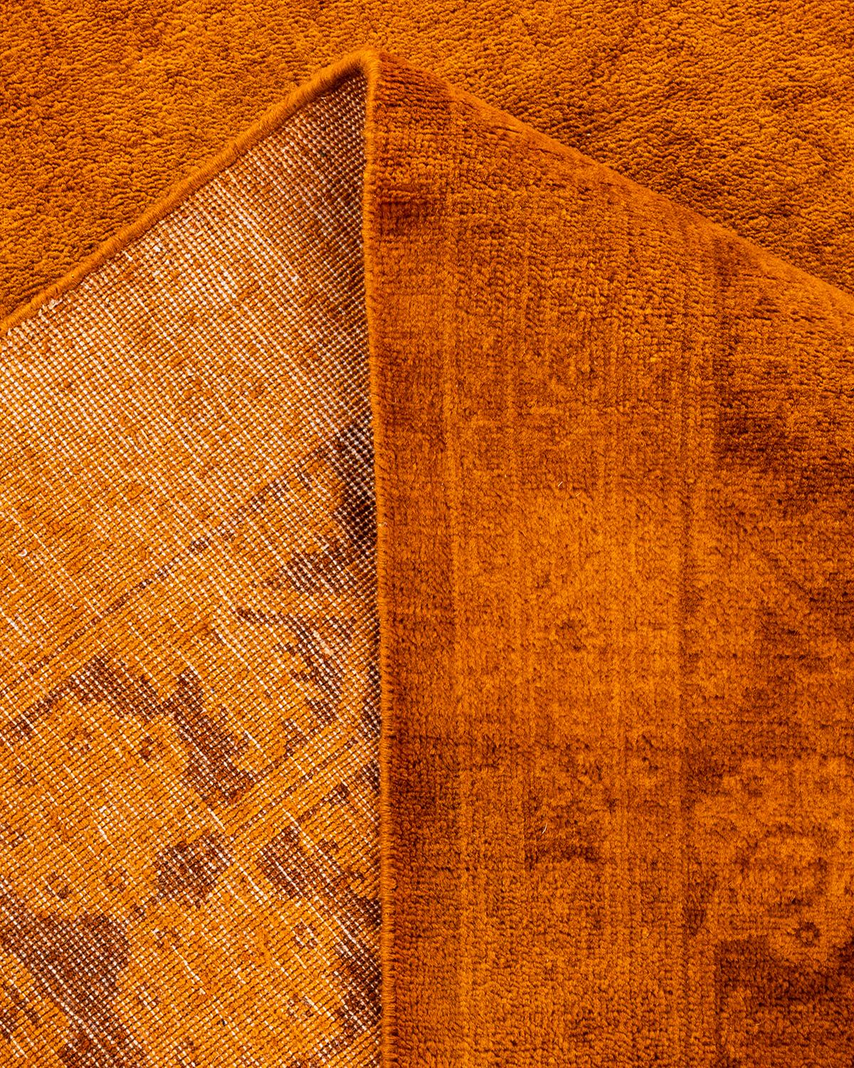 Contemporary Overdyed Hand Knotted Wool Gold Area Rug For Sale 2