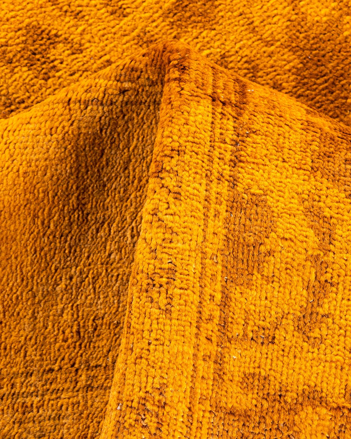 Contemporary Overdyed Hand Knotted Wool Gold Area Rug For Sale 3
