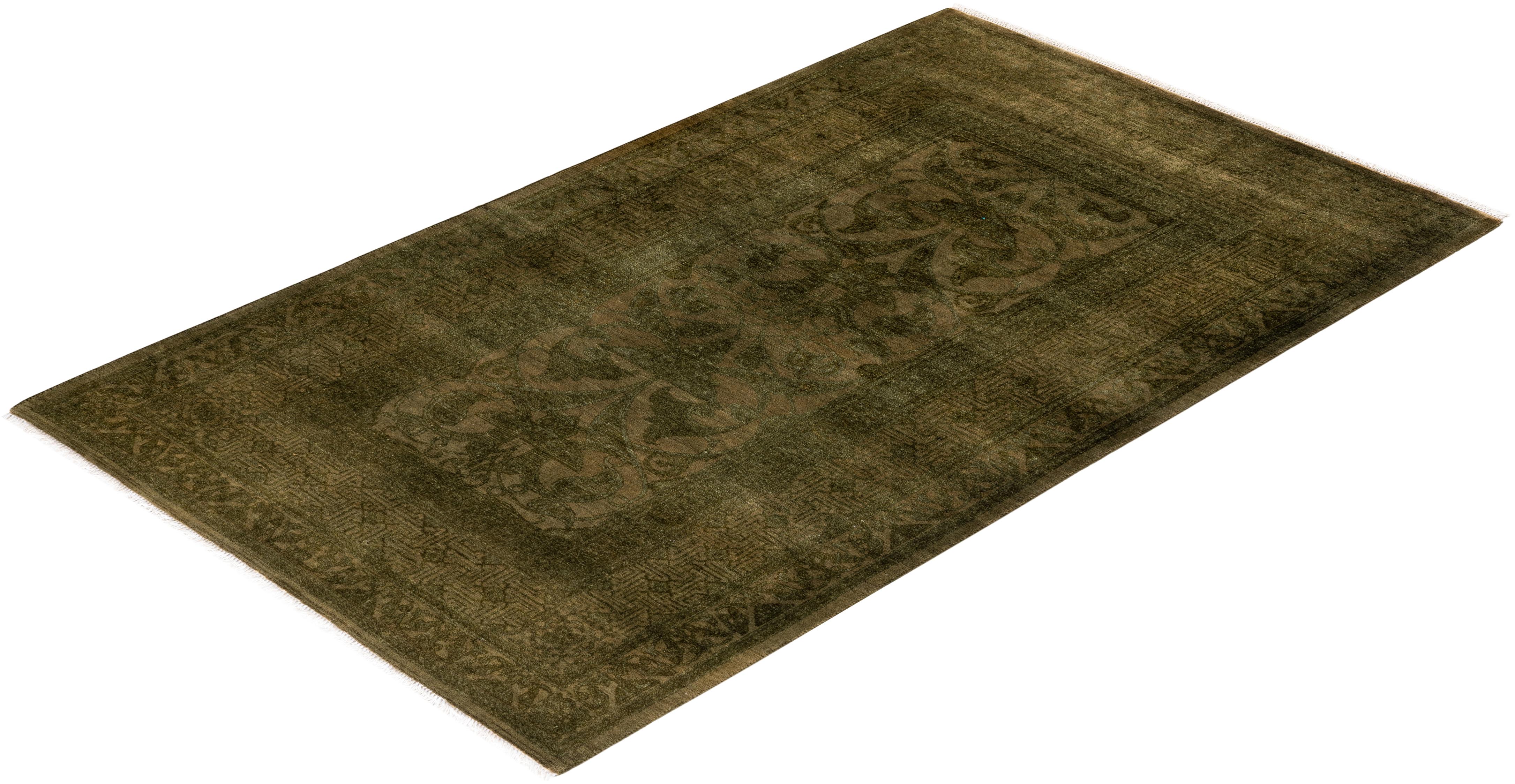 Contemporary Overdyed Hand Knotted Wool Gold Area Rug 4