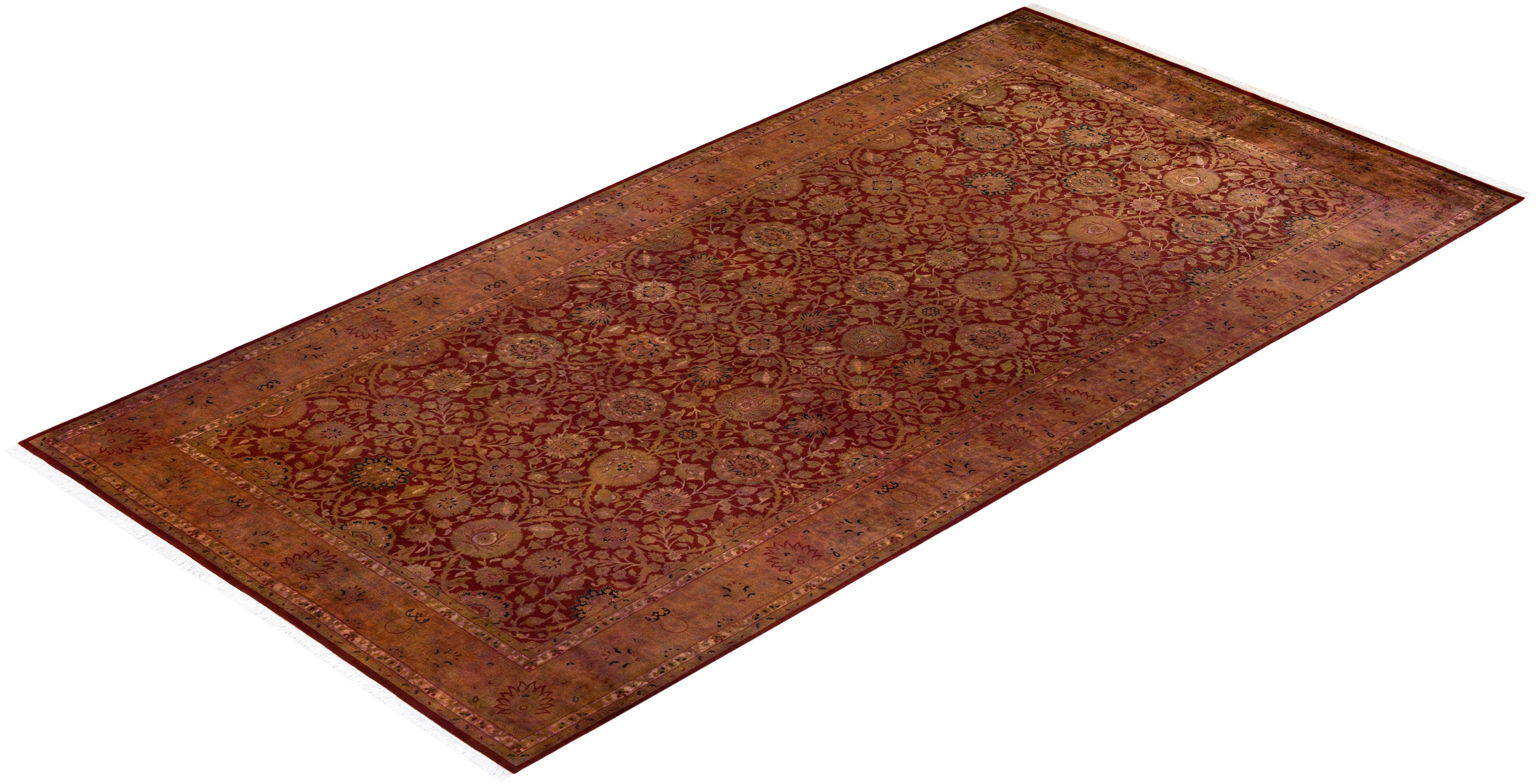 Contemporary Overdyed Hand Knotted Wool Gold Area Rug For Sale 4