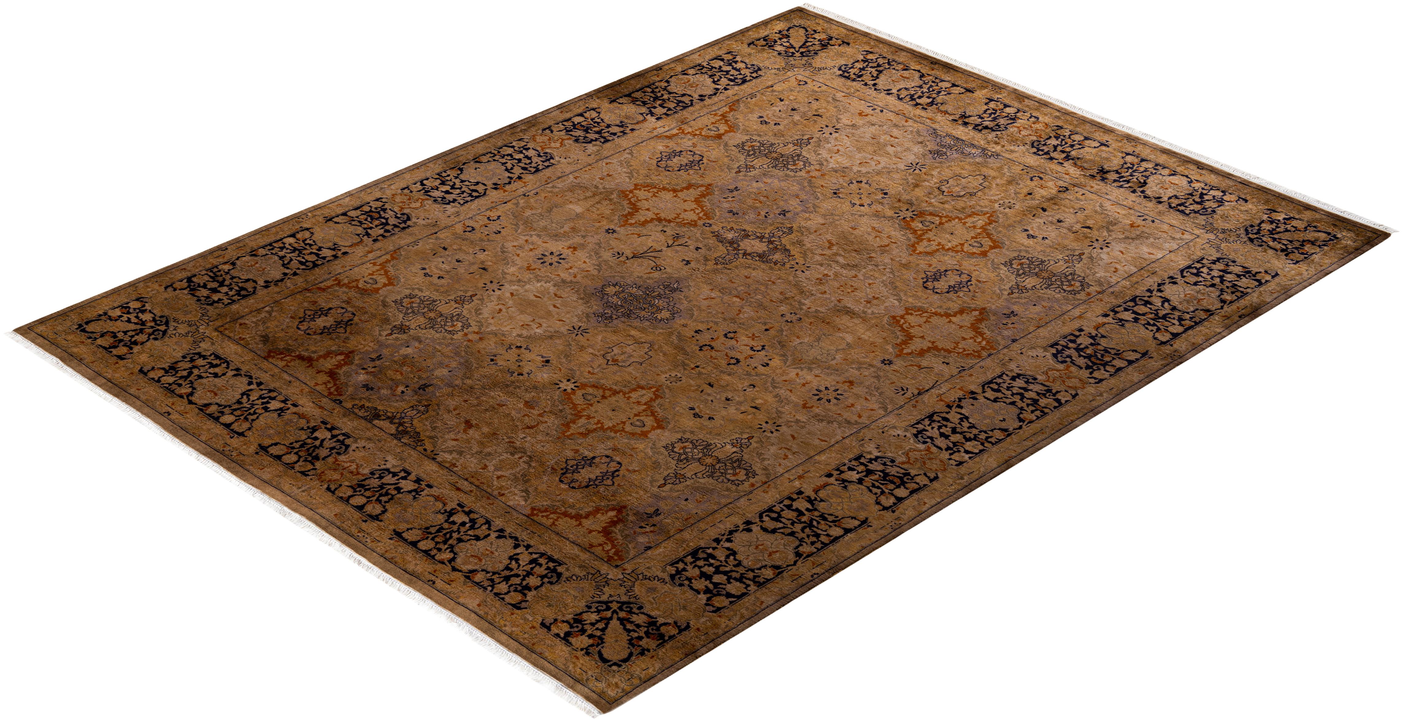 Contemporary Overdyed Hand Knotted Wool Gold Area Rug im Angebot 2
